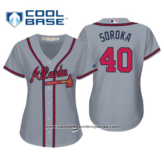Camiseta Beisbol Mujer Atlanta Braves Mike Soroka Cool Base Road 2019 Gris